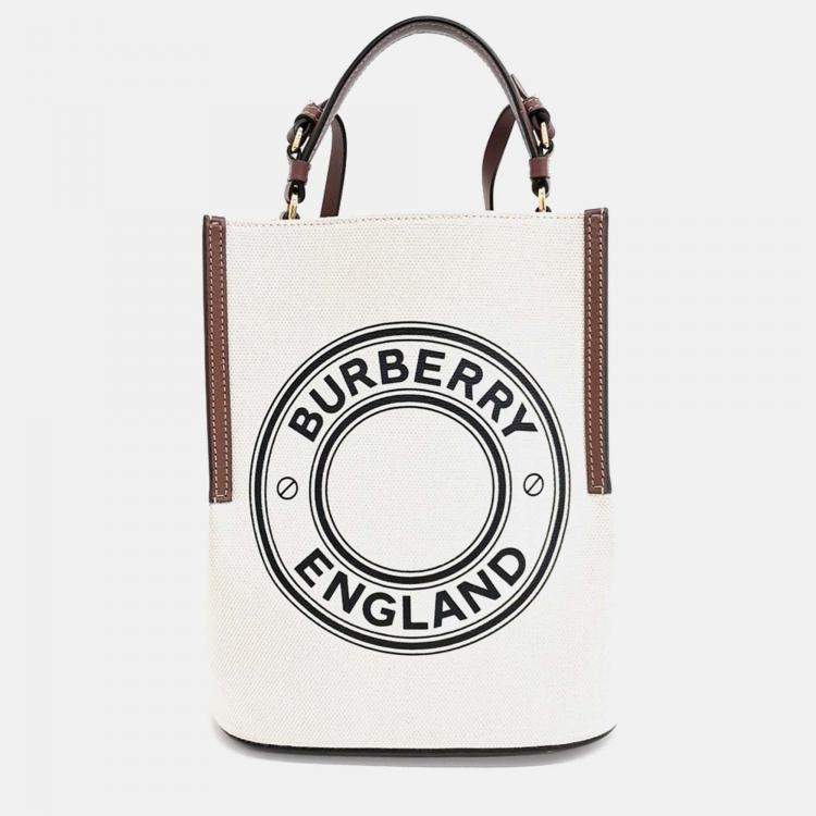 Pre Owned Burberry Brown Cream Fabric Canvas Peggy Bucket Bag