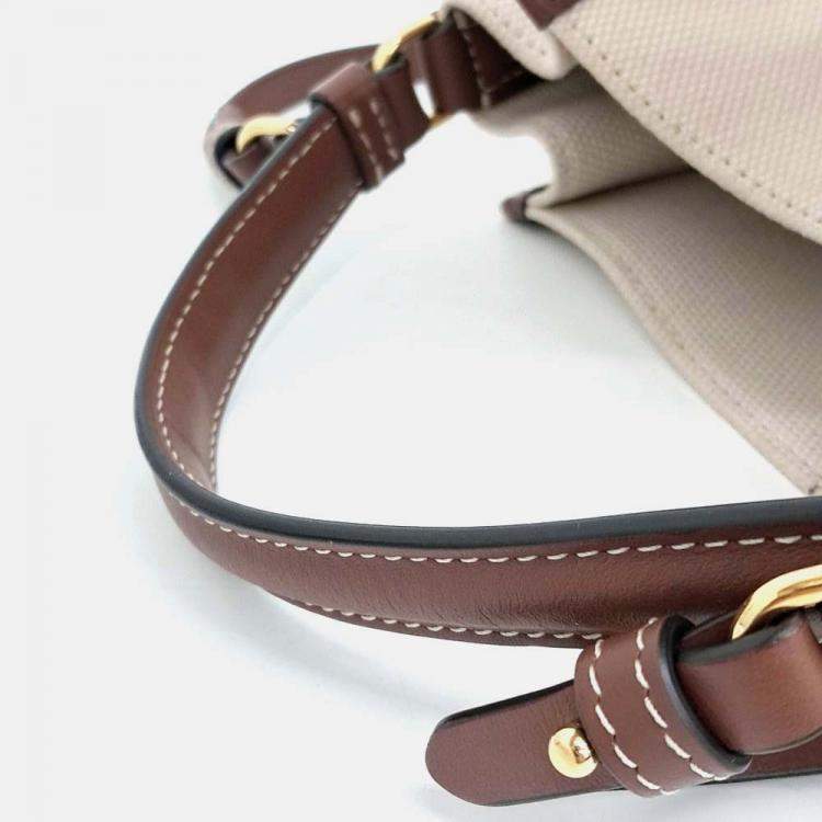 Pre Owned Burberry Brown Cream Fabric Canvas Peggy Bucket Bag