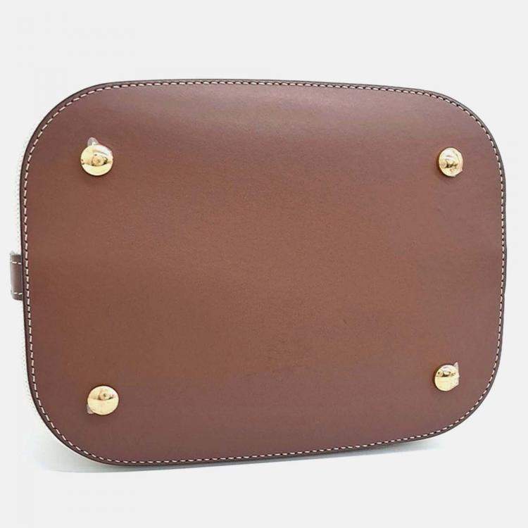 Pre Owned Burberry Brown Cream Fabric Canvas Peggy Bucket Bag