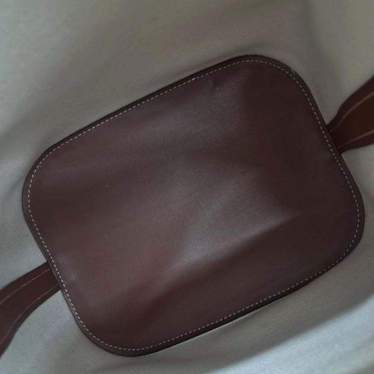 Pre Owned Burberry Brown Cream Fabric Canvas Peggy Bucket Bag