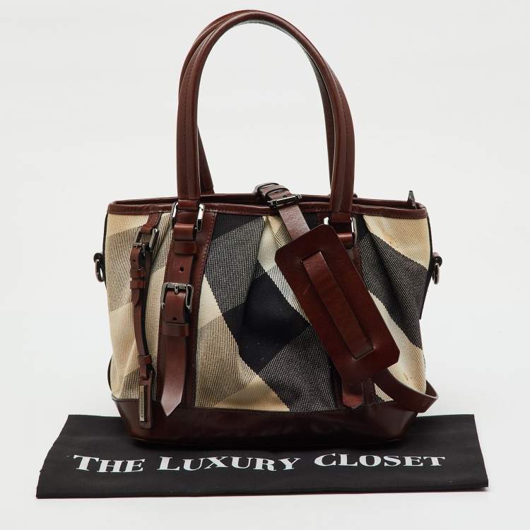 Pre Owned Burberry Beige/Brown Mega Nova Check Canvas and Leather Lowry Tote