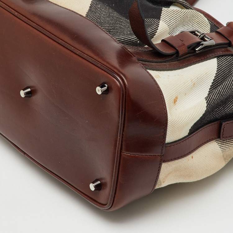 Pre Owned Burberry Beige/Brown Mega Nova Check Canvas and Leather Lowry Tote