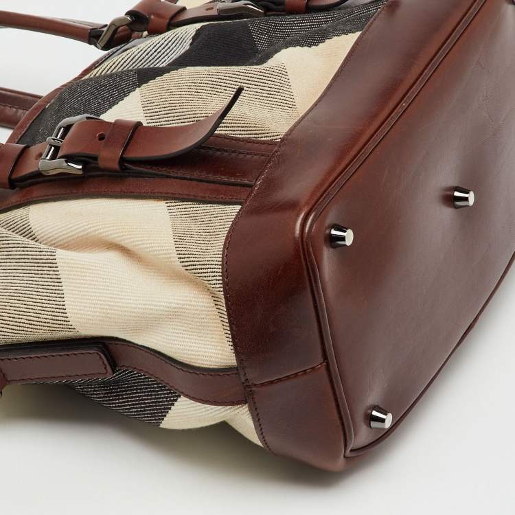 Pre Owned Burberry Beige/Brown Mega Nova Check Canvas and Leather Lowry Tote