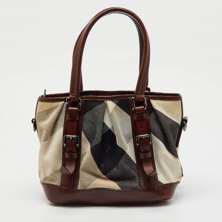 Pre Owned Burberry Beige/Brown Mega Nova Check Canvas and Leather Lowry Tote