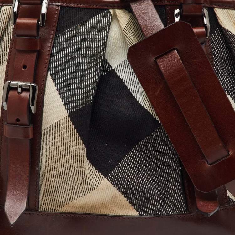 Pre Owned Burberry Beige/Brown Mega Nova Check Canvas and Leather Lowry Tote