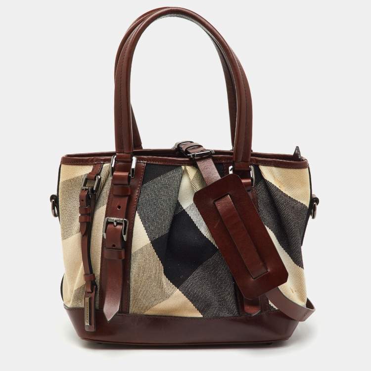 Pre Owned Burberry Beige/Brown Mega Nova Check Canvas and Leather Lowry Tote