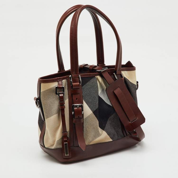 Pre Owned Burberry Beige/Brown Mega Nova Check Canvas and Leather Lowry Tote