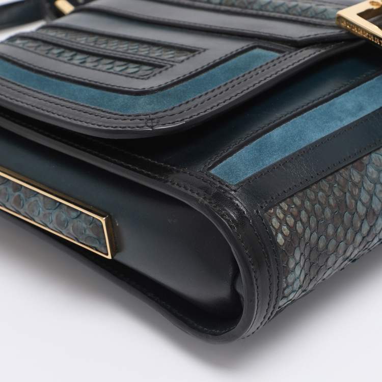 Pre Owned Burberry Blue/Black Leather and Python Crossbody Bag
