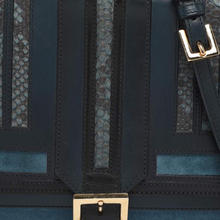 Pre Owned Burberry Blue/Black Leather and Python Crossbody Bag