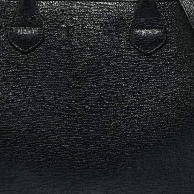 Pre Owned Burberry Black Leather and House Check Fabric Large Banner Tote
