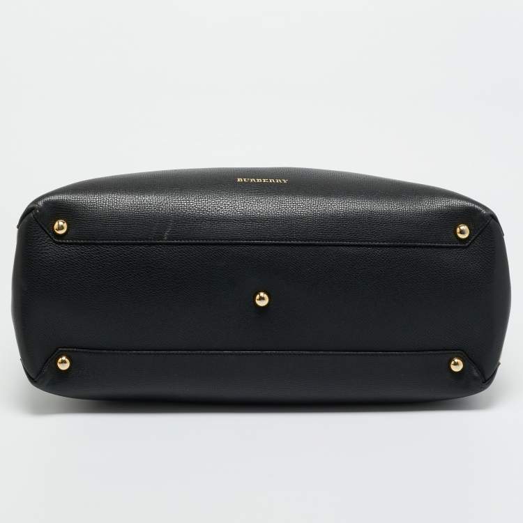 Pre Owned Burberry Black Leather and House Check Fabric Large Banner Tote