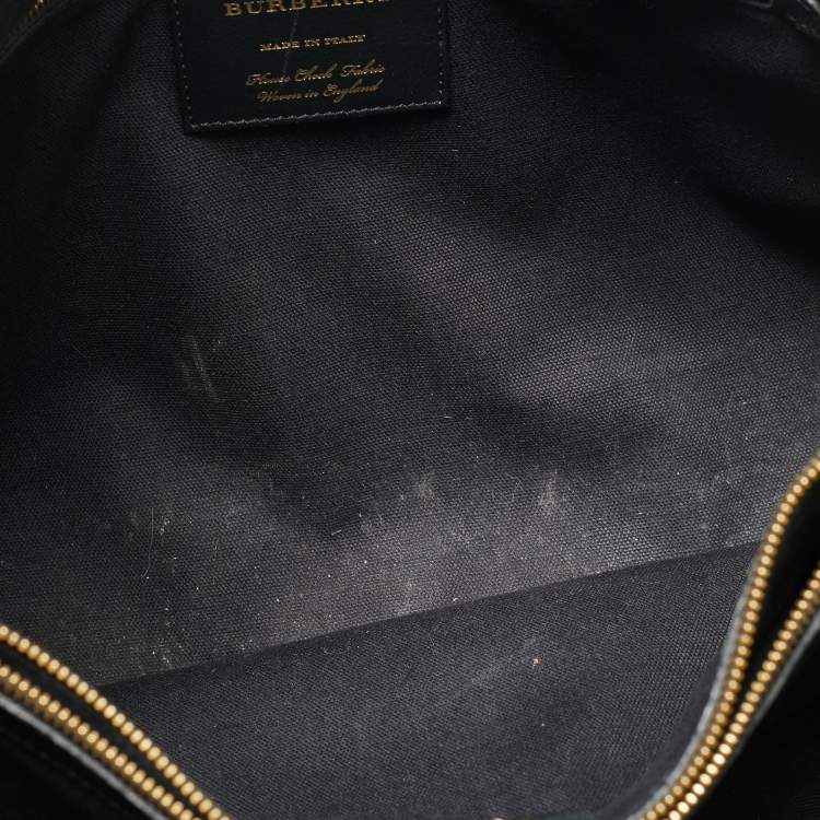 Pre Owned Burberry Black Leather and House Check Fabric Large Banner Tote