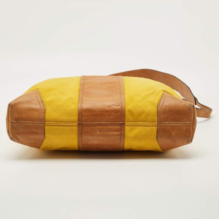 Pre Owned Burberry Yellow/Brown Canvas and Leather Shoulder Bag