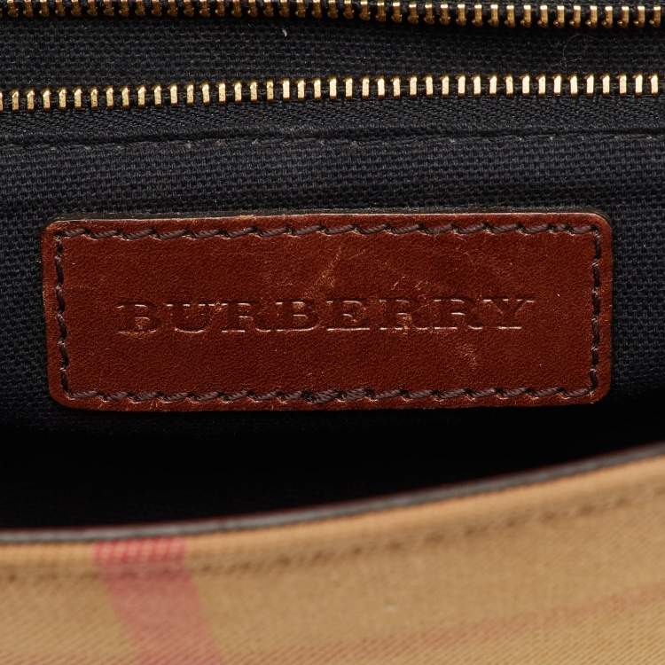 Pre Owned Burberry Brown/Beige Leather and Nova Check Canvas Abbott Crossbody Bag