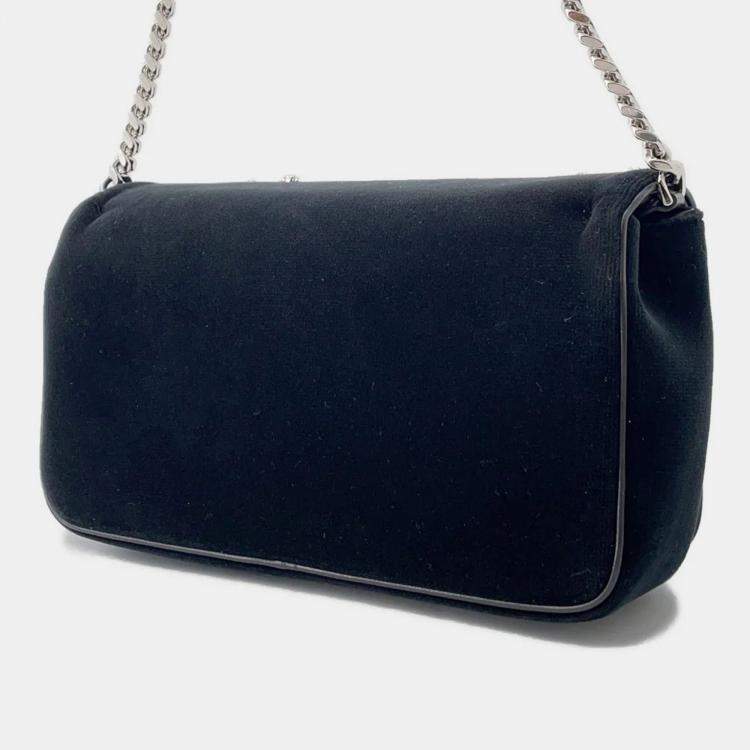 Pre Owned Burberry Lola Bag TB Logo Crystal Bag Black Velvet Rhinestone