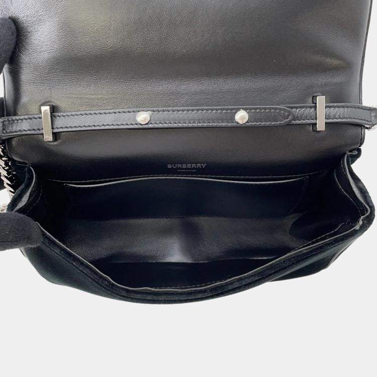 Pre Owned Burberry Lola Bag TB Logo Crystal Bag Black Velvet Rhinestone