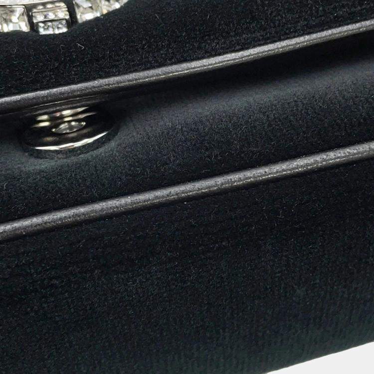 Pre Owned Burberry Lola Bag TB Logo Crystal Bag Black Velvet Rhinestone
