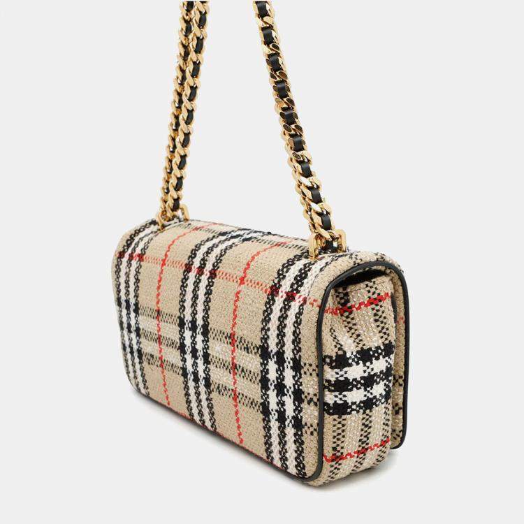 Pre Owned Burberry Lola Vintage Check Beige Canvas Small Shoulder Bag