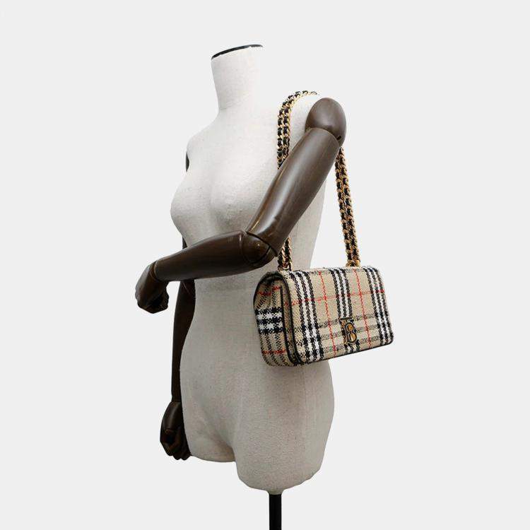Pre Owned Burberry Lola Vintage Check Beige Canvas Small Shoulder Bag
