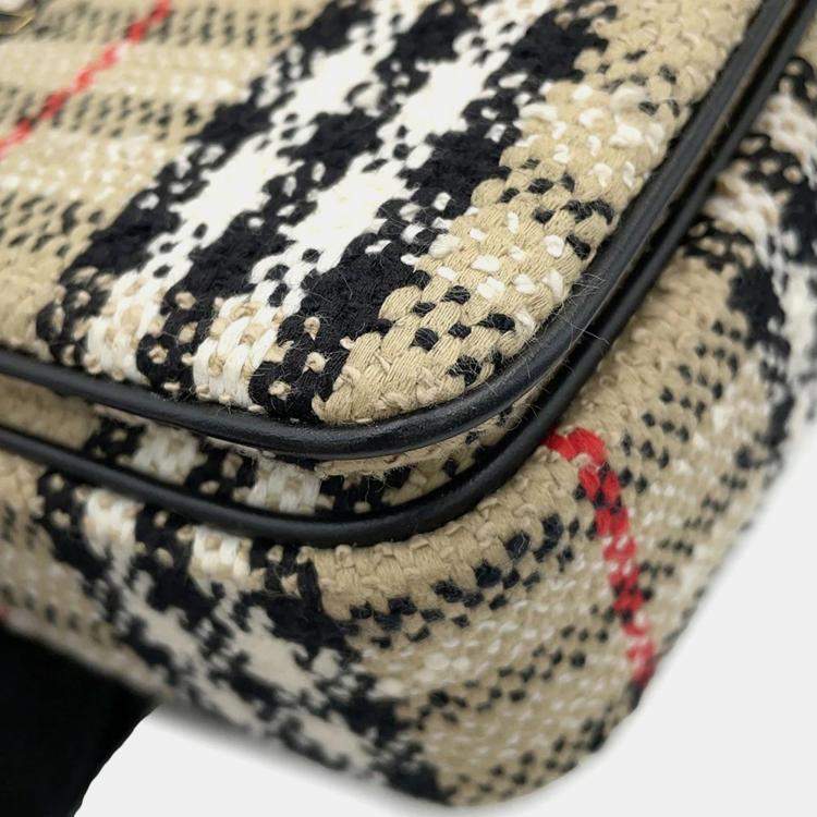Pre Owned Burberry Lola Vintage Check Beige Canvas Small Shoulder Bag