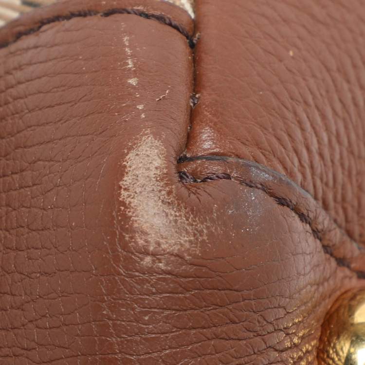 Pre Owned Burberry Brown/Beige House Check Fabric and Leather Small Banner Tote