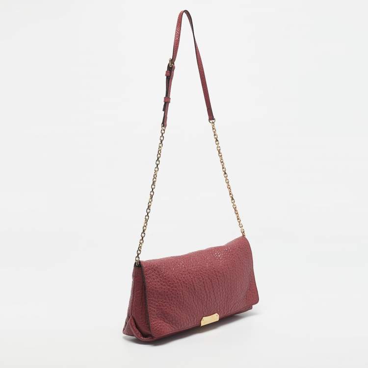 Pre Owned Burberry Red Pebbled Leather Mildenhall Shoulder Bag