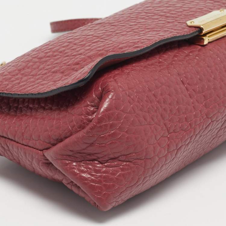 Pre Owned Burberry Red Pebbled Leather Mildenhall Shoulder Bag