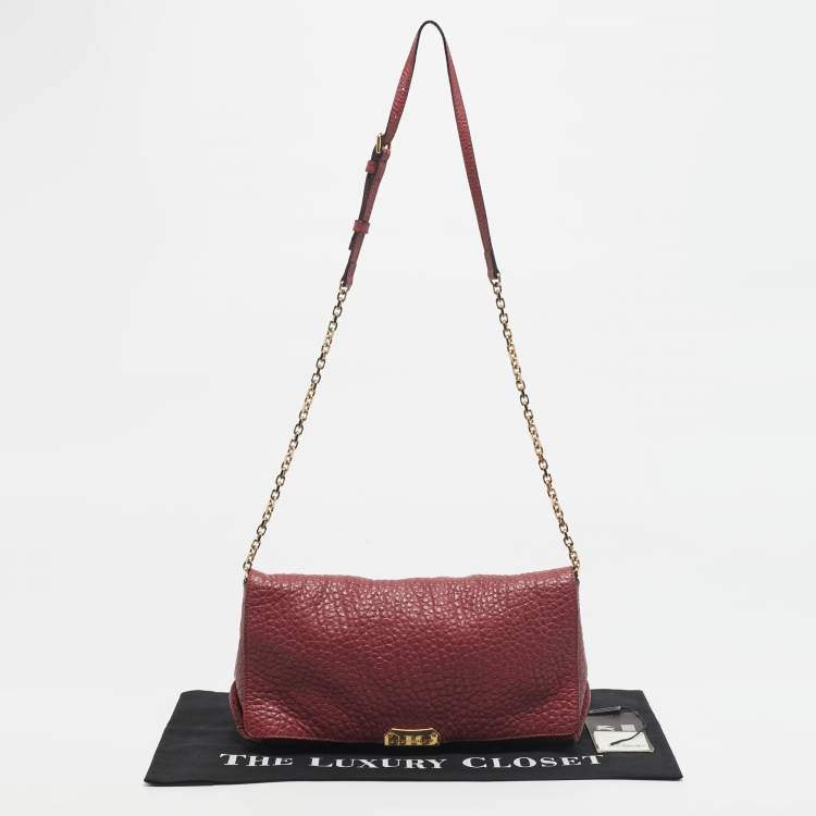 Pre Owned Burberry Red Pebbled Leather Mildenhall Shoulder Bag