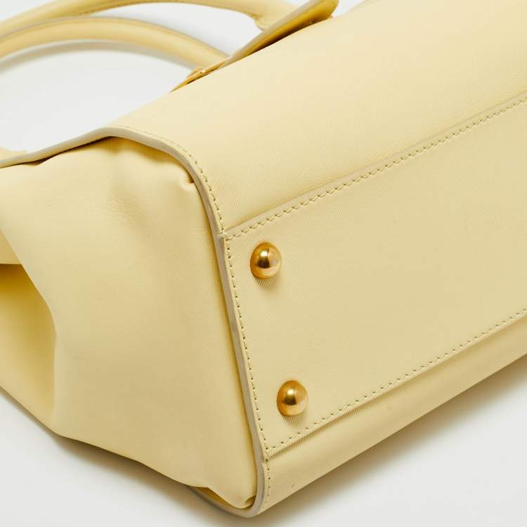 Pre Owned Burberry Light Yellow Leather Medium Buckle Tote