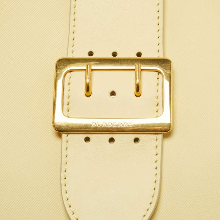 Pre Owned Burberry Light Yellow Leather Medium Buckle Tote