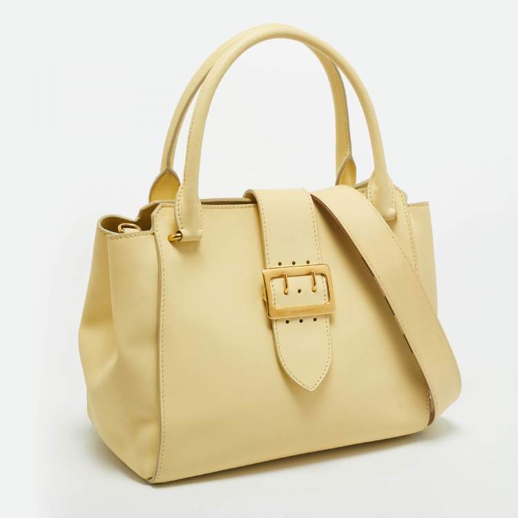 Pre Owned Burberry Light Yellow Leather Medium Buckle Tote