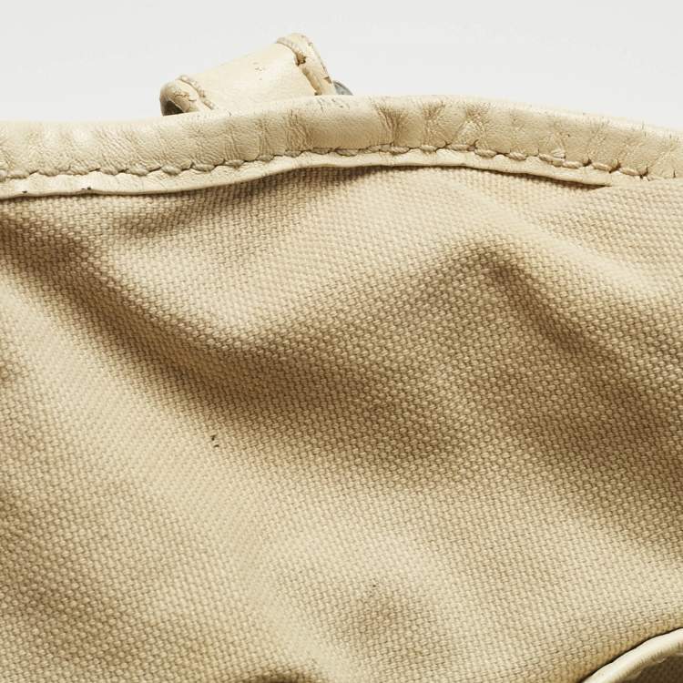 Pre Owned Burberry Cream/Off White Brushstroke Paint Canvas and Leather Snap Tote