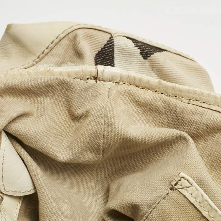 Pre Owned Burberry Cream/Off White Brushstroke Paint Canvas and Leather Snap Tote