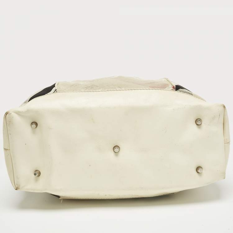 Pre Owned Burberry Cream/Off White Brushstroke Paint Canvas and Leather Snap Tote