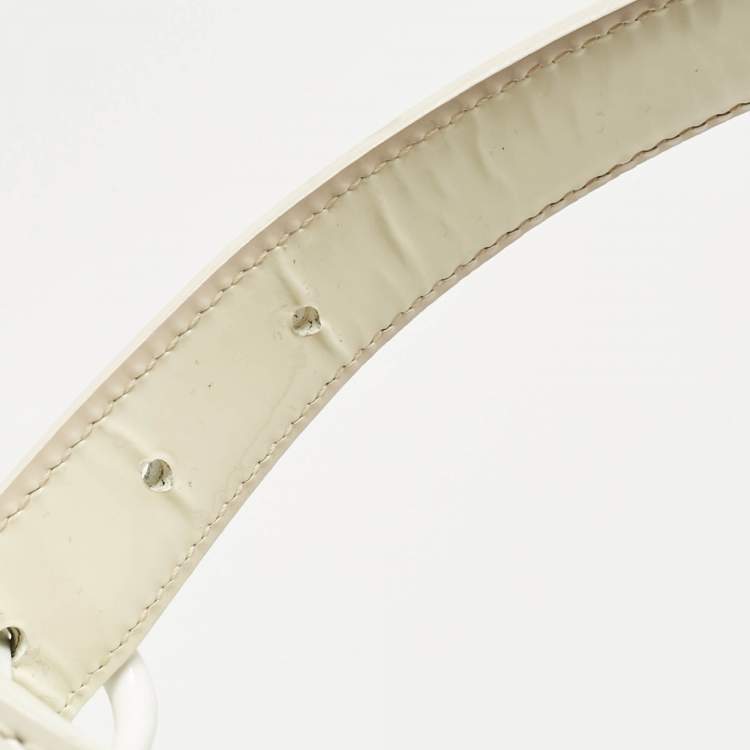 Pre Owned Burberry White/Beige Nova Check Laser Cut PVC and Patent Leather Drawstring Hobo