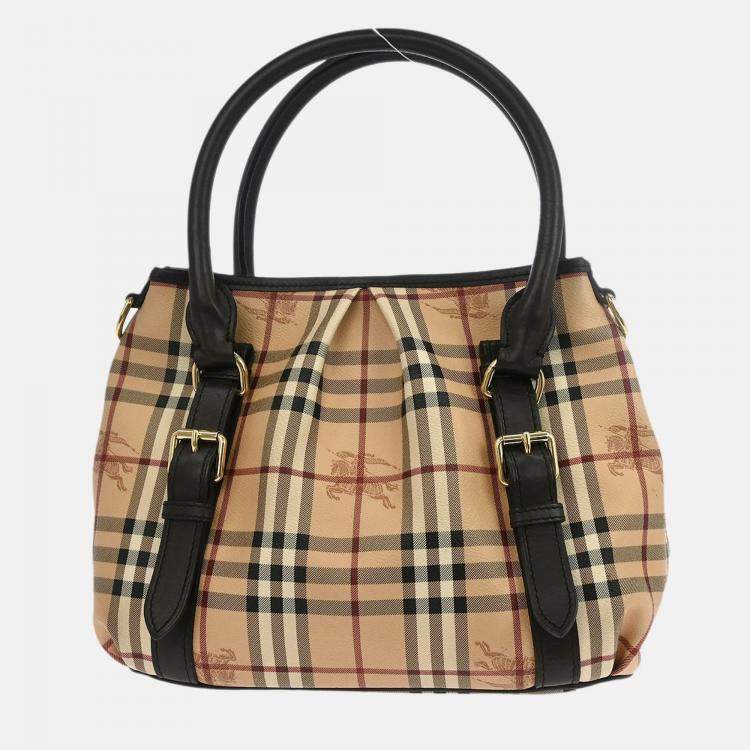 Pre Owned Burberry Beige PVC House Check Hobo Handbag