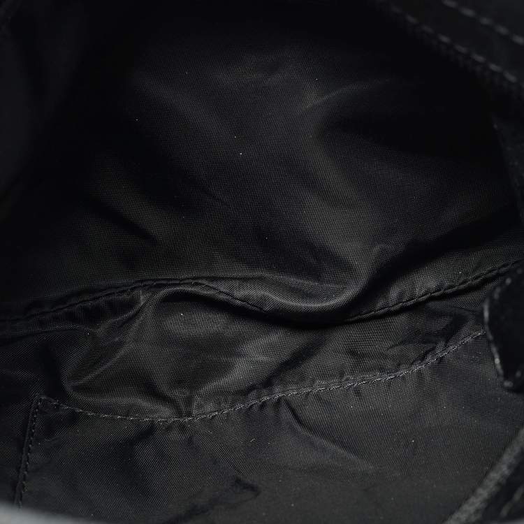Pre Owned Burberry Black Floral Beatcheck Nylon and Patent Leather Small Foley Hobo