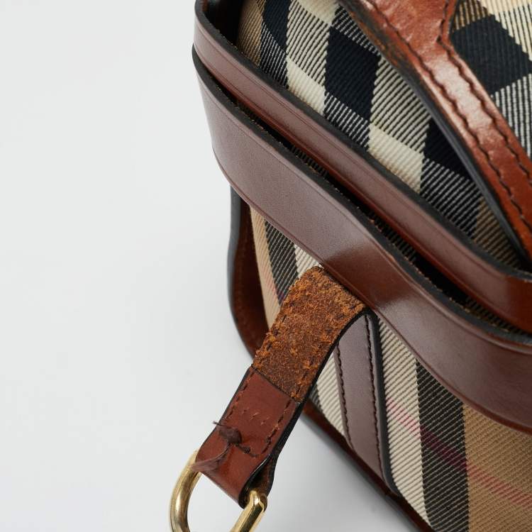 Pre Owned Burberry Beige/Brown House Check Canvas and Leather Bridle Chester Bowler Bag
