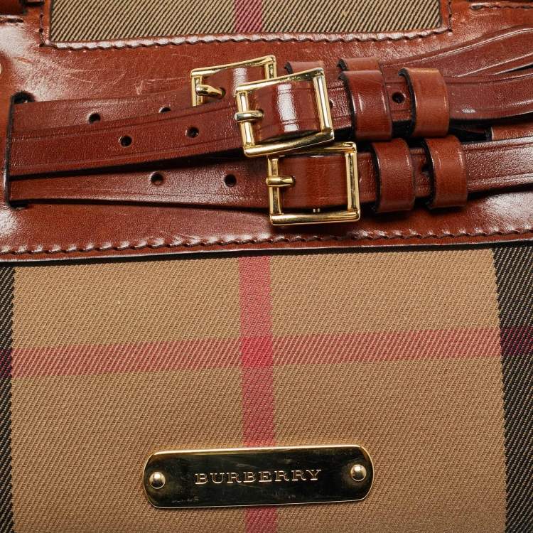 Pre Owned Burberry Beige/Brown House Check Canvas and Leather Bridle Chester Bowler Bag