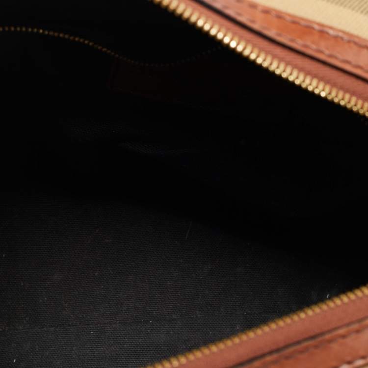 Pre Owned Burberry Beige/Brown House Check Canvas and Leather Bridle Chester Bowler Bag