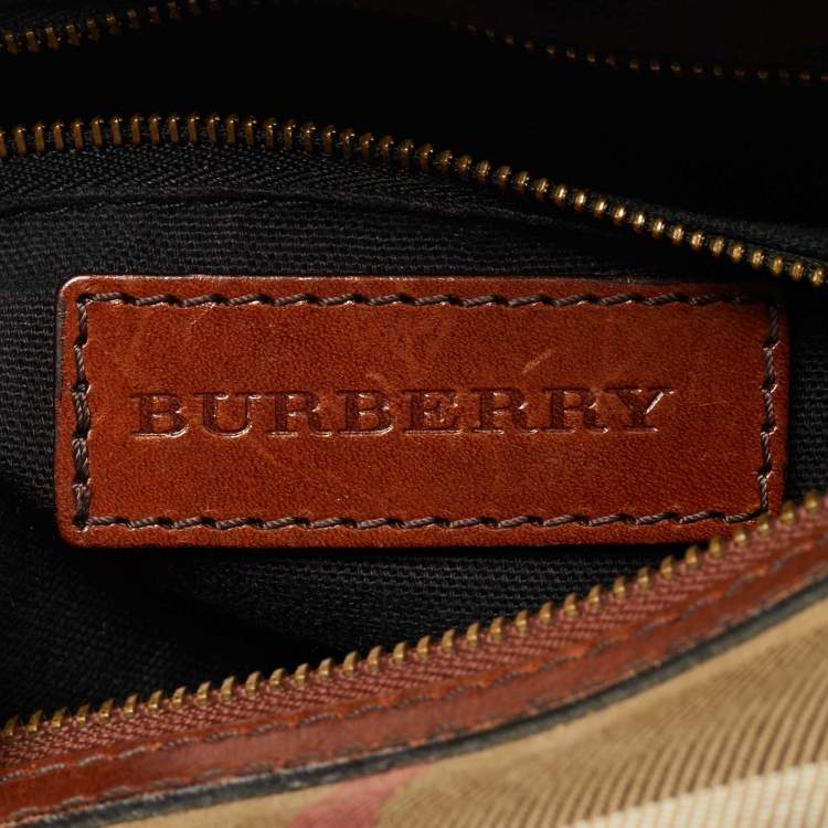 Pre Owned Burberry Beige/Brown House Check Canvas and Leather Bridle Chester Bowler Bag