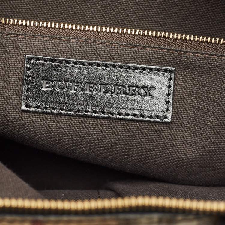 Pre Owned Burberry Beige/Black Haymarket Check Coated Canvas and Leather Salisbury Tote