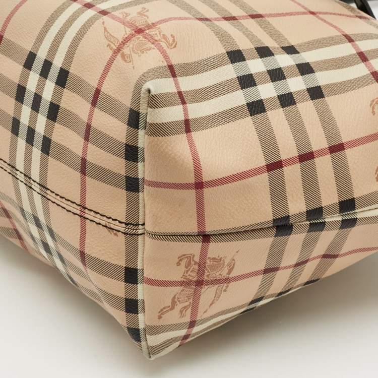 Pre Owned Burberry Beige/Black Haymarket Check Coated Canvas and Leather Salisbury Tote