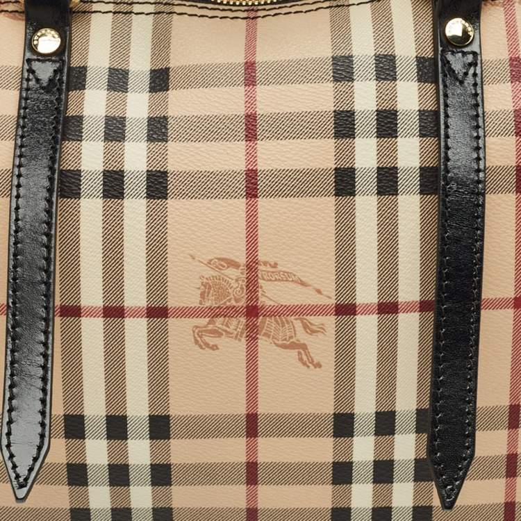 Pre Owned Burberry Beige/Black Haymarket Check Coated Canvas and Leather Salisbury Tote