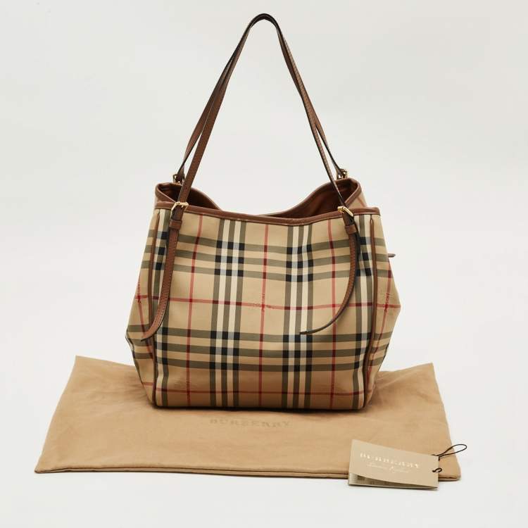 Pre Owned Burberry Cream/Beige Haymarket Check Nylon and Leather Small Canterbury Tote