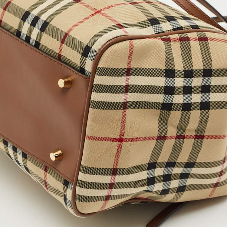 Pre Owned Burberry Cream/Beige Haymarket Check Nylon and Leather Small Canterbury Tote