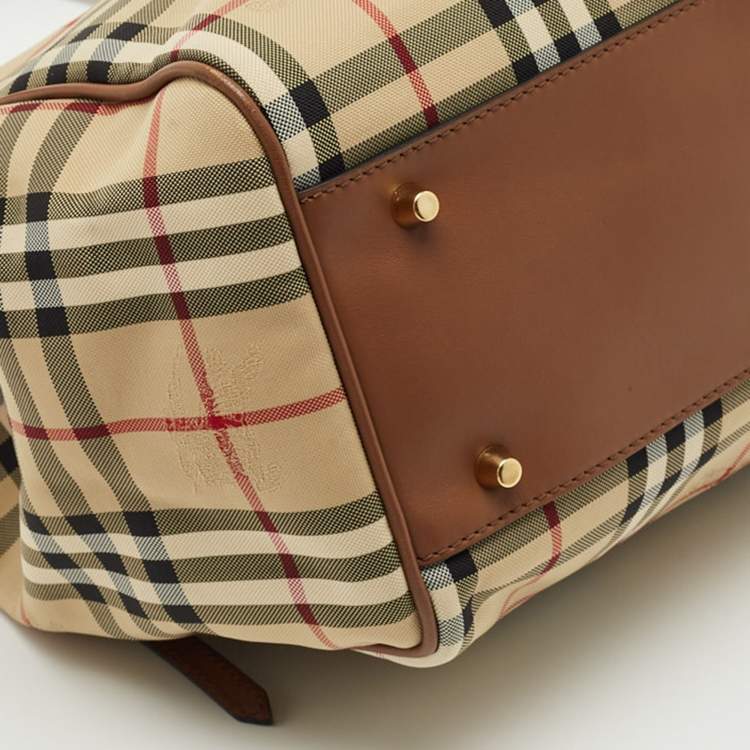 Pre Owned Burberry Cream/Beige Haymarket Check Nylon and Leather Small Canterbury Tote