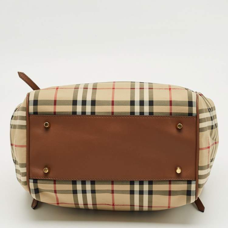 Pre Owned Burberry Cream/Beige Haymarket Check Nylon and Leather Small Canterbury Tote