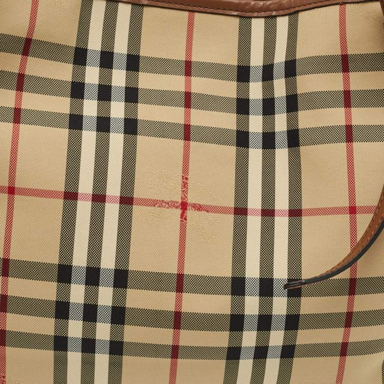 Pre Owned Burberry Cream/Beige Haymarket Check Nylon and Leather Small Canterbury Tote