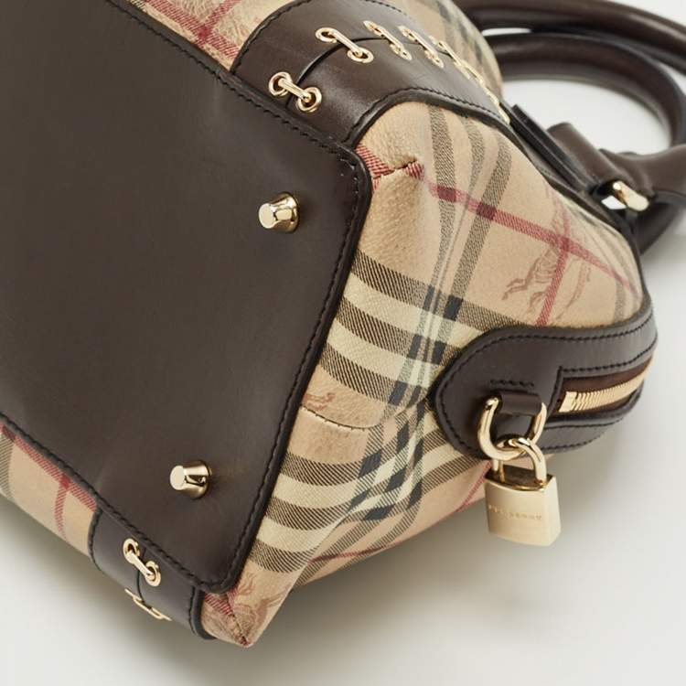Pre Owned Burberry Brown/Beige Haymarket Check PVC Thornley Satchel